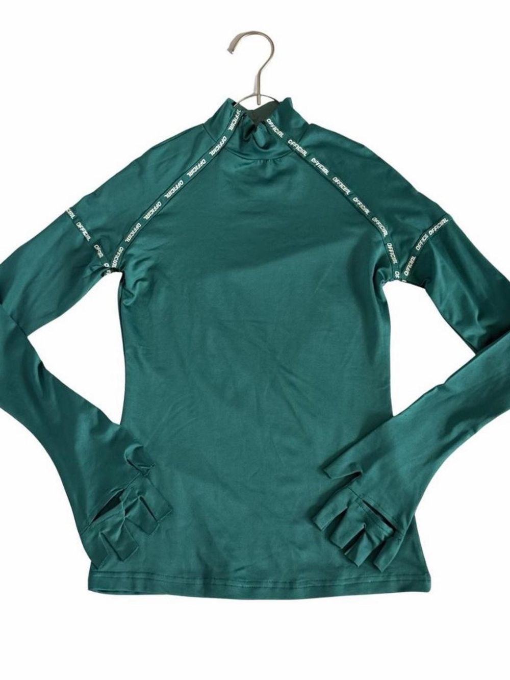 Boohoo Teal High-Neck Long Sleeve Top with Logo Tape